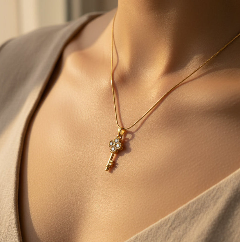 Tiny Treasure – Clover Key Pendant Necklace