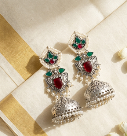 Nainika Premium Silver Statement Jhumka