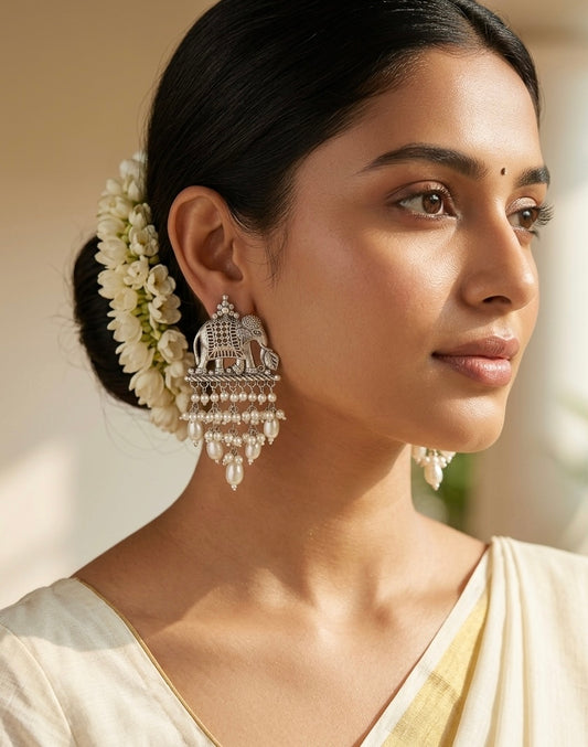 Hemavati Silver Statement Earrings