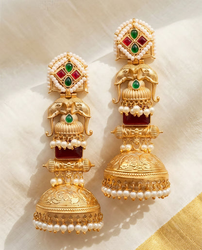Girija Premium Gold Jhumka - Red