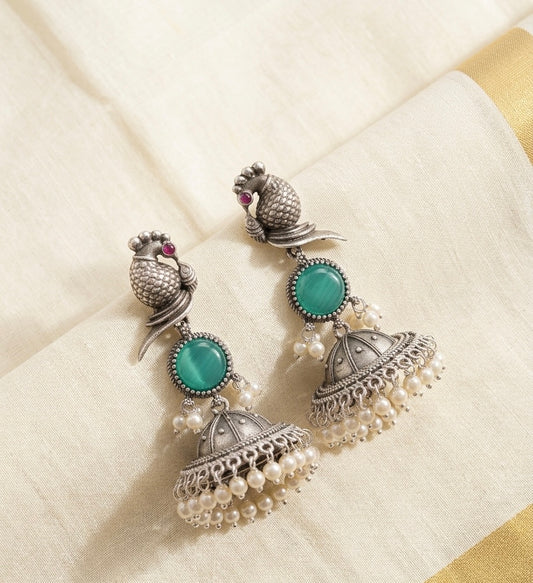 Kokila Premium Teal Silver Earrings