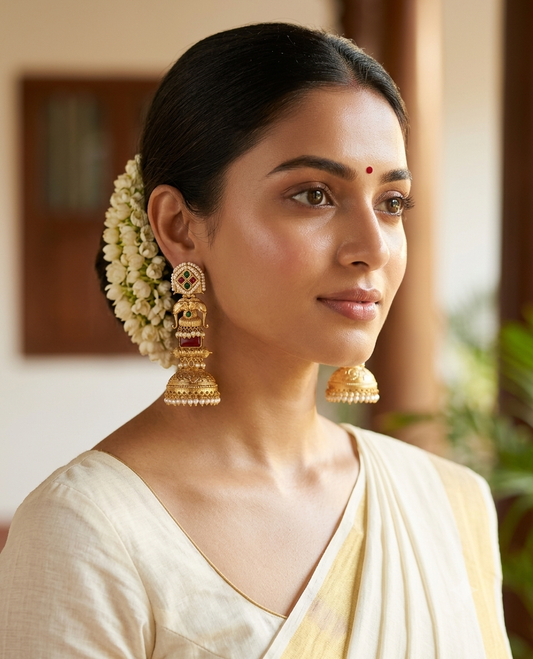 Girija Premium Gold Jhumka - Red