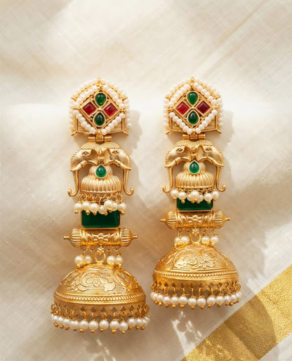 Girija Premium Gold Jhumka - Green